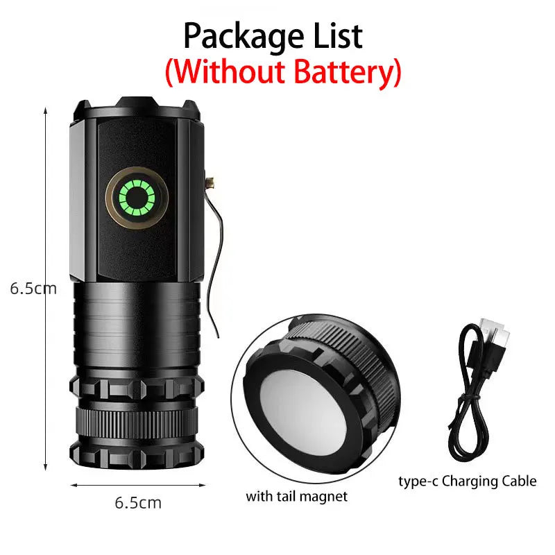Super Bright Mini Led Flashlight with Clip Rechargeable Lamp with Magnet Multifunction Portable Outdoor Camping Lighting Lights Oasis Select 1PCS no battery