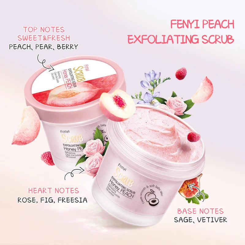 Fenyi Honey Peach Body Scrub Exfoliating Deep Clean Moisturizing Smooth Skin Remove Dead Skin Gentle Care for Face & Body Oasis Select