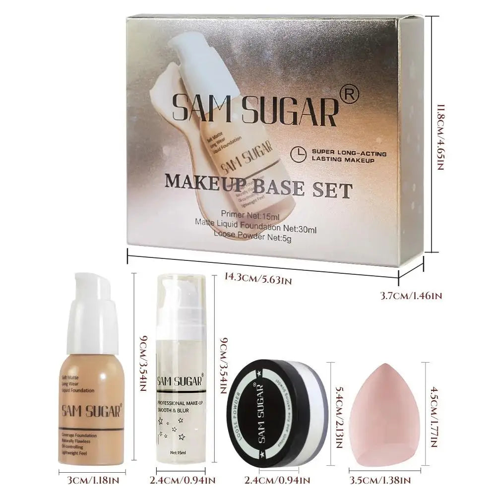 SAM SUGAR Makeup Base Set – Primer, Foundation & Loose Powder