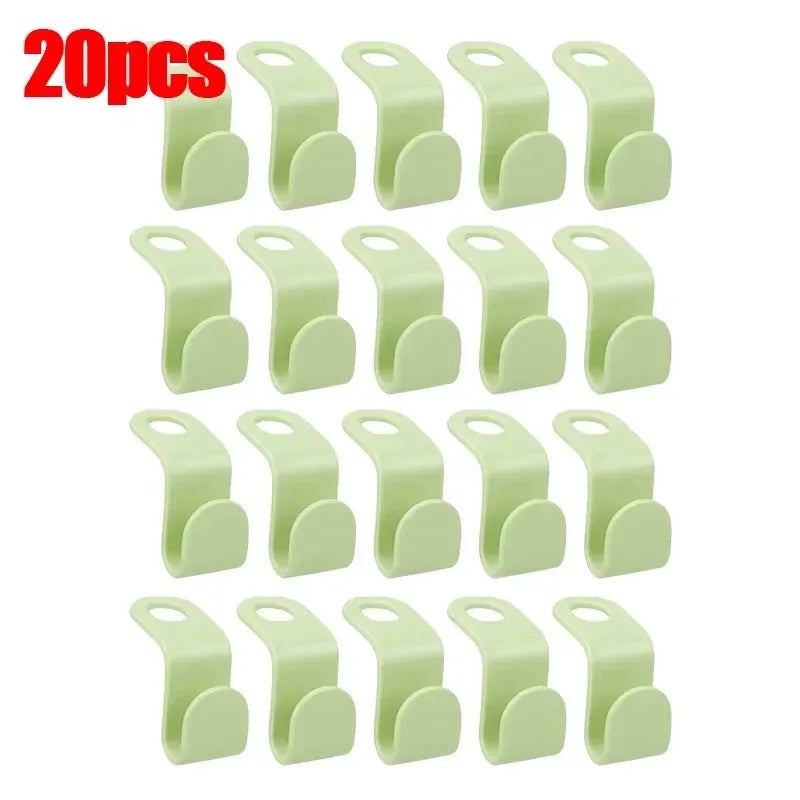 10-50pc Multi Functional Wardrobe Hanger Hook, Hat Hook, Plastic Wardrobe Stacking Hanger, Bedroom Storage Wardrobe Storage Rack Oasis Select 20pcs-green