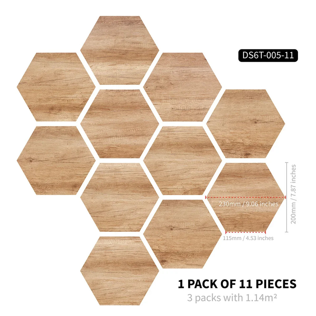 Marble wood grain self-adhesive hexagonal floor stickers waterproof home decoration hexagonal art Mosaic floor stickers Oasis Select DB-6T11P-005-CC 20cm x 23cm 11pcs