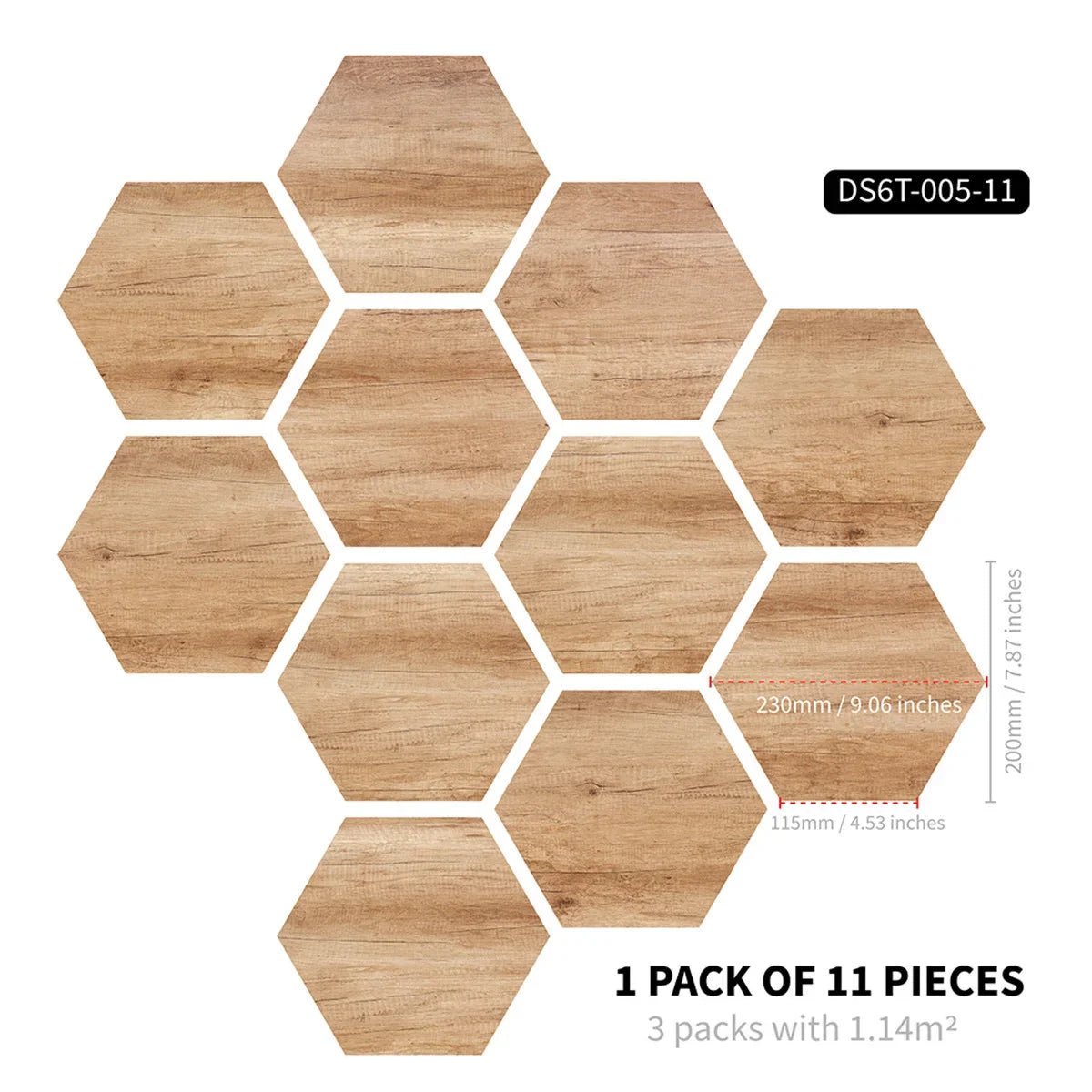 Marble wood grain self-adhesive hexagonal floor stickers waterproof home decoration hexagonal art Mosaic floor stickers Oasis Select DB-6T11P-005-CC 20cm x 23cm 11pcs