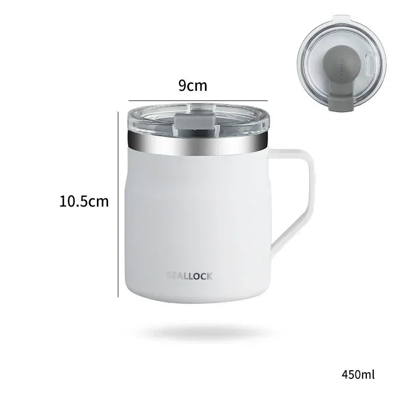450ML Water Cup Stainless Steel Insulated Lid Drinkware Double Layer Home Office Couple Tumbler Heat-resistant Coffee Mug Oasis Select White-450ML 450ml