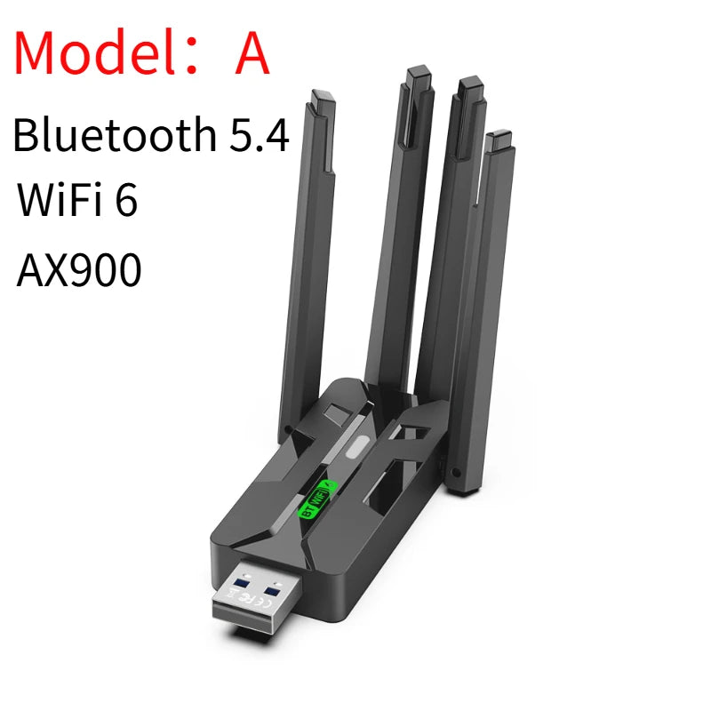 WiFi 6 AX900 USB Adapter Bluetooth 5.4 Dual Band 2.4G 5G 4 Antennas WiFi6 USB Network Receiver Dongle Driver Free Win 10/11 Oasis Select style 1
