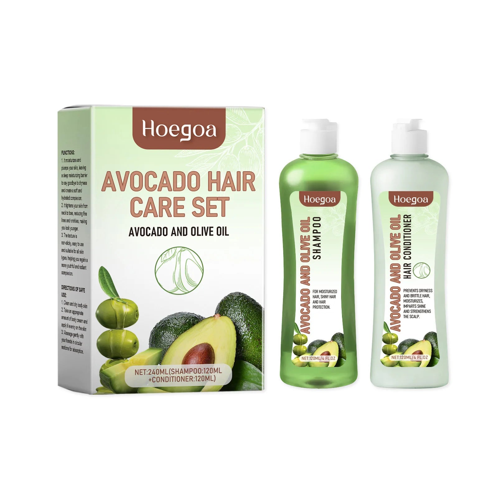 Hoegoa Avocado Oil Hair Care Set Improve Growth Thicken Deep Cleaning Plants Extract For Silky Hair Shampoo Conditioner Products Oasis Select 1 Set