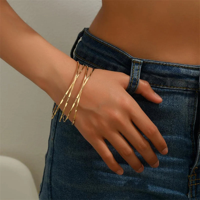 Multilayer Upper Arm Cuff Bracelet For Women, Minimalist Gold Plated Armband Statement Party Armlets Jewelry Oasis Select
