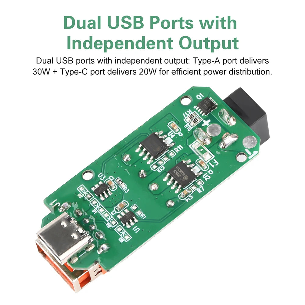 DC 9V-30V Car Mounted Step-Down Charging Module VOOC Multi Protocol USB A 30W+Type C 20W Dual Port Fast Charging Module Oasis Select