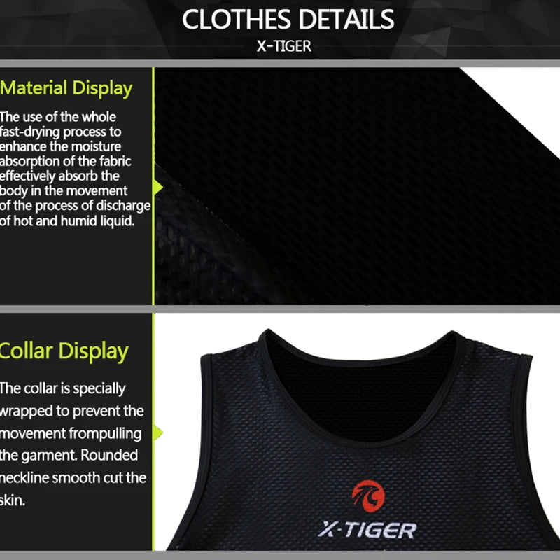 X-TIGER Cycling Underwear Men's Sleeveless Cycling Vest Cool Mesh Stretch Road Cycling Jersey Oasis Select