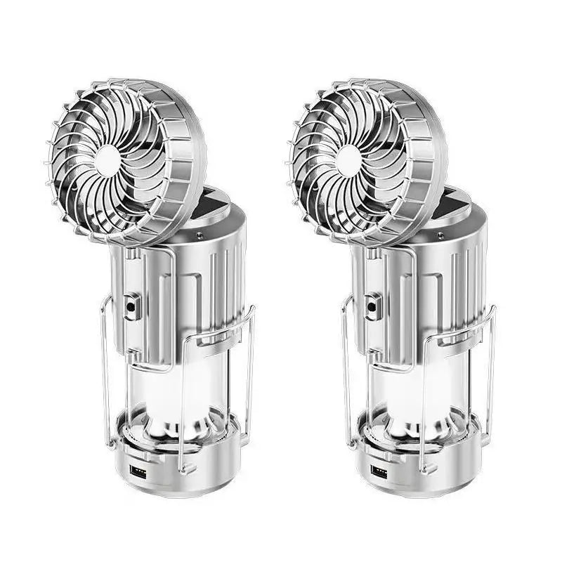 3-in-1 Solar Charging Camping Light, Flashlight with Built-in Fan, Multifunctional Outdoor Lighting Lamp Oasis Select 2PCS Silver