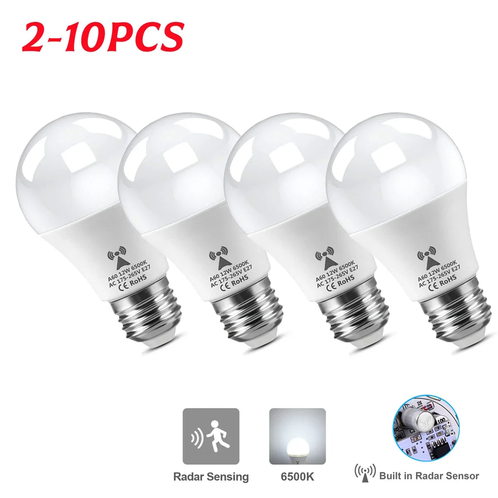 2-10Piece E27 Radar Induction LED Bulb 220V Radar Motion Activated Lamp Auto ON/OFF Built-in Radar/Light Sensors For Patio Stair Oasis Select