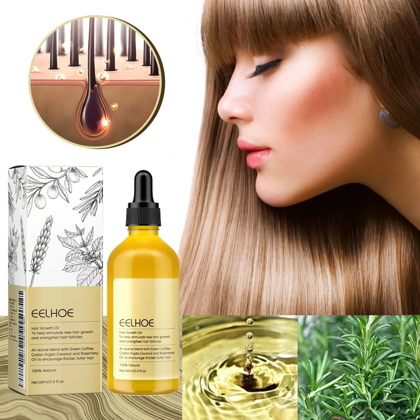 60ml Rosemary Dense Hair Essential Oil Veganic Lavender Repair Hairs Damage Prevent Hair Loss Smooth Hairs Nourish Hair Care Oil Oasis Select