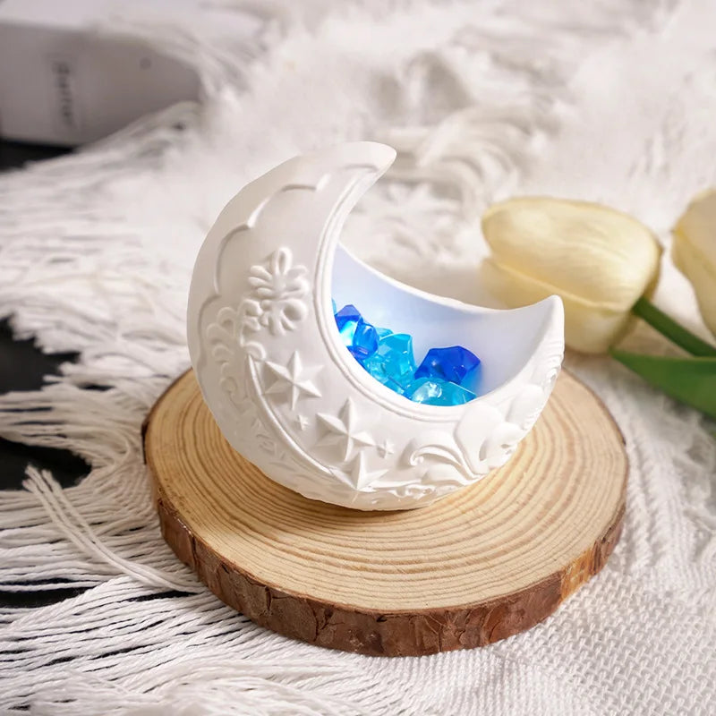 Embossed Moon Candle Holder Mold Star Half Moon Candle Cup Wave Moon Plaster Flower Pot Container Silicone Mold Oasis Select