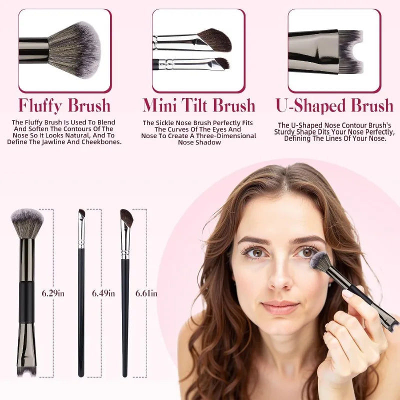 1/3Pcs 2-in-1 U-Shaped Nose Contour Brush Dual Ended for Professional Highlighting and Shadowing Face Makeup Tools Set Oasis Select