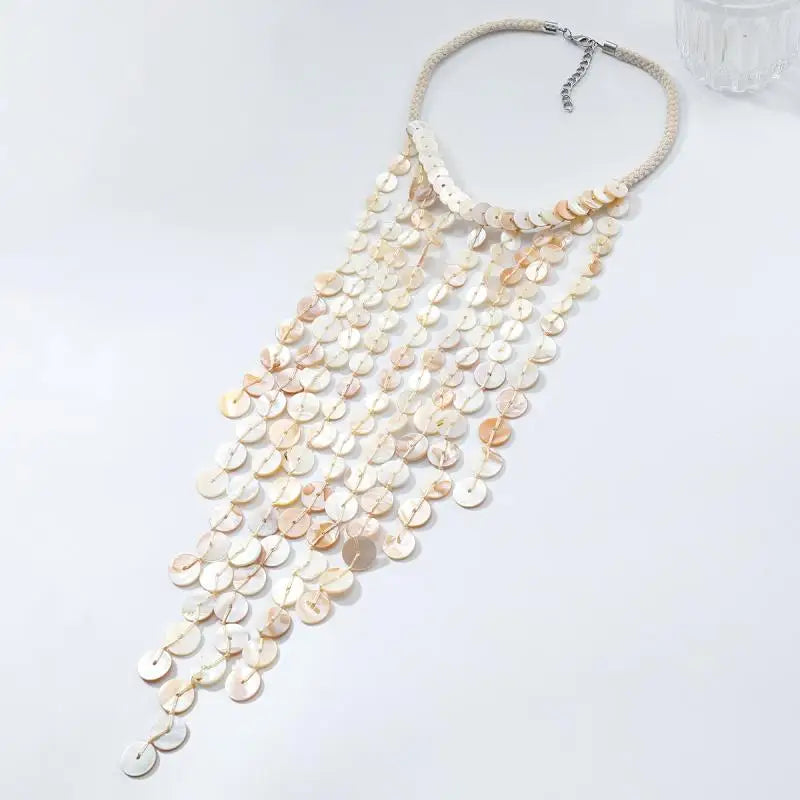 Bead Handmade Woven Shell Tassel Necklace Summer Beach Style Multi-layered Collarbone Chain Women's Fashion Jewelry Accessories Oasis Select