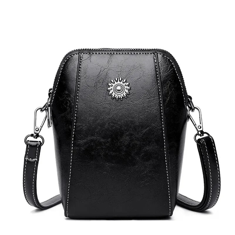 Single Shoulder Crossbody Bag Female Fashion Temperament Leather Women's Bag Vertical Mobile Phone Bag Crossbody Mini Small Bag Oasis Select Black
