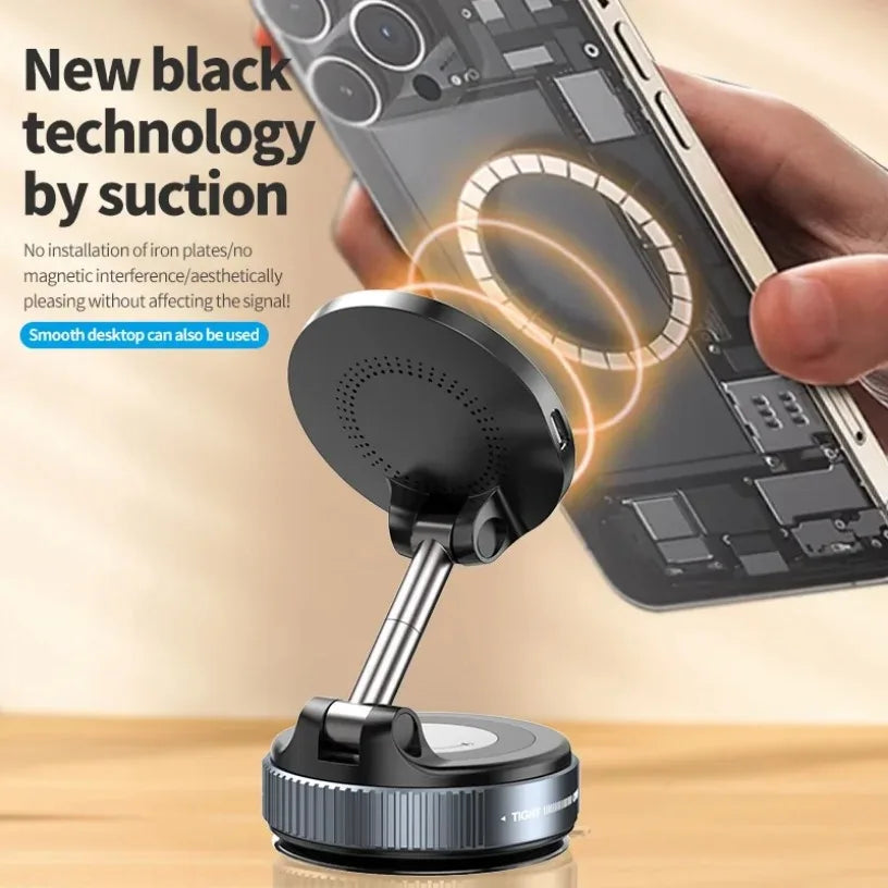 Super Strong Magnetic Car Wireless Charger Phone Holder 360° Rotation Vacuum Suction Cup For iPhone 12-16 Series Fast Charging Oasis Select