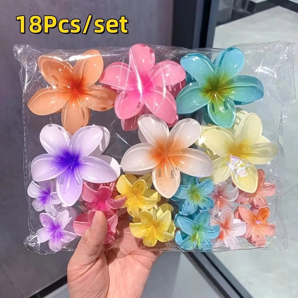 3Pcs/Set Colorful Gradient Hair Claws Plumeria Flower Acrylic Hawaiian Flower Hair Clip Hair Accessories Beach Oasis Select Multicolor