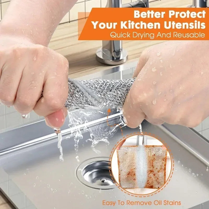 Steel Wire Cleaning Cloths SingleDouble Layer Metal Silver Wire Dishwashing Towels Kitchen Pot Pan Dish Non Stick Oil Rags Cloth Oasis Select