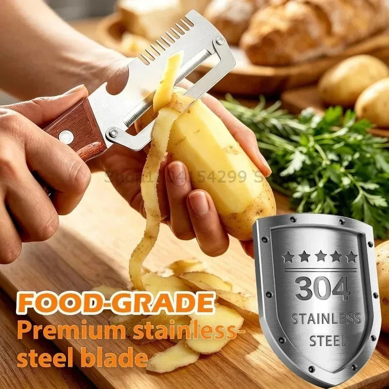 2026 New Paring Knife Ergonomic Wood Handle Knife Stainless Steel Vegetable Peeler with Wooden Handle 2-in-1 Fruit Potato Peeler Oasis Select