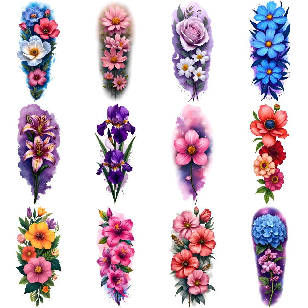 12pcs Waterproof Temporary Tattoo Stickers – Colorful Floral