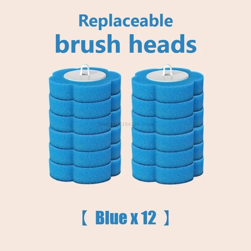 Disposable Toilet Brush Replacement Head Cleaning Kit Lengthened Handle Auto Lid Opening Toilet Bowl Cleaner Kit for Bathroom Oasis Select 12pcs brush-Blue