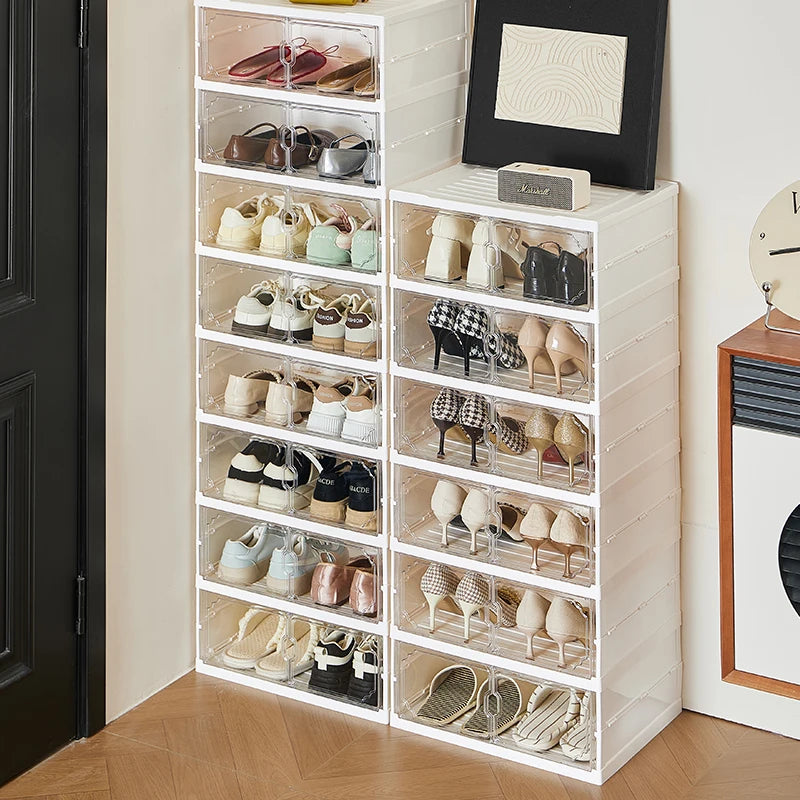 Folding, no-installation storage shoe cabinet, long and short boot toy figurine storage cabinet, simple double-row shoe box Oasis Select