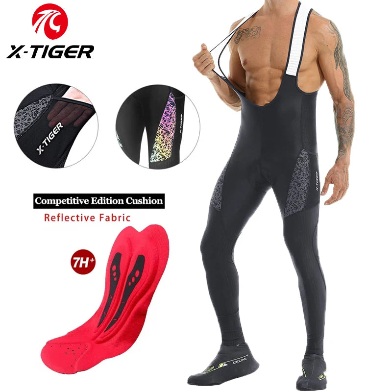 X-TIGER Men's Cycling Bib Pants Reflective Shock Absorbent Breathable MTB Mountain Road Bike Pants with Pocket Tights Oasis Select