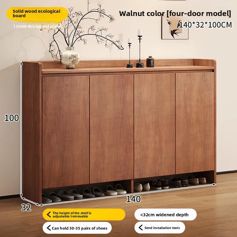 Solid wood shoe cabinet New Chinese-style household large-capacity storage porch cabinet dust-proof shoe rack Oasis Select 4-Walnut 140CM
