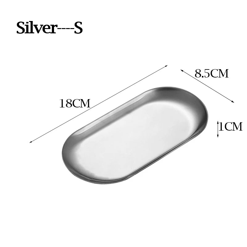 3pcs/set Gold Silver Stainless Steel Dessert Dining Plate Nut Cake Fruit Plate Towel Tray Snack Western Steak Kitchen Plate Oasis Select Silver--S