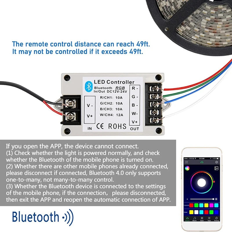 WISH RGB/RGBW LED Bluetooth Controller RGB LED Strip Light Controller Phone APP Control For 5050 3528 RGB LED Striplights Oasis Select