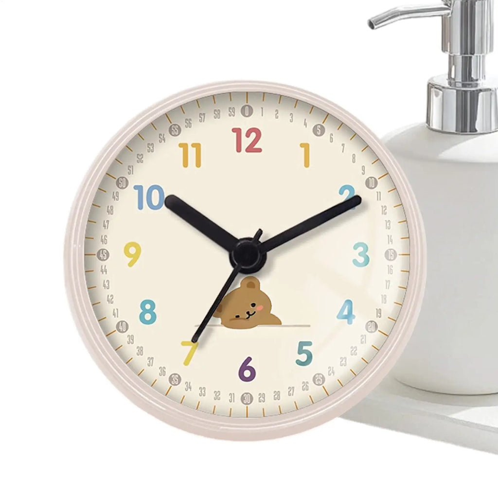 Shower Clock Bathroom Round Quiet Wall Decor with Suction Cup Waterproof Clock for Shower with Bear Pattern for Toilet Kitchen Oasis Select