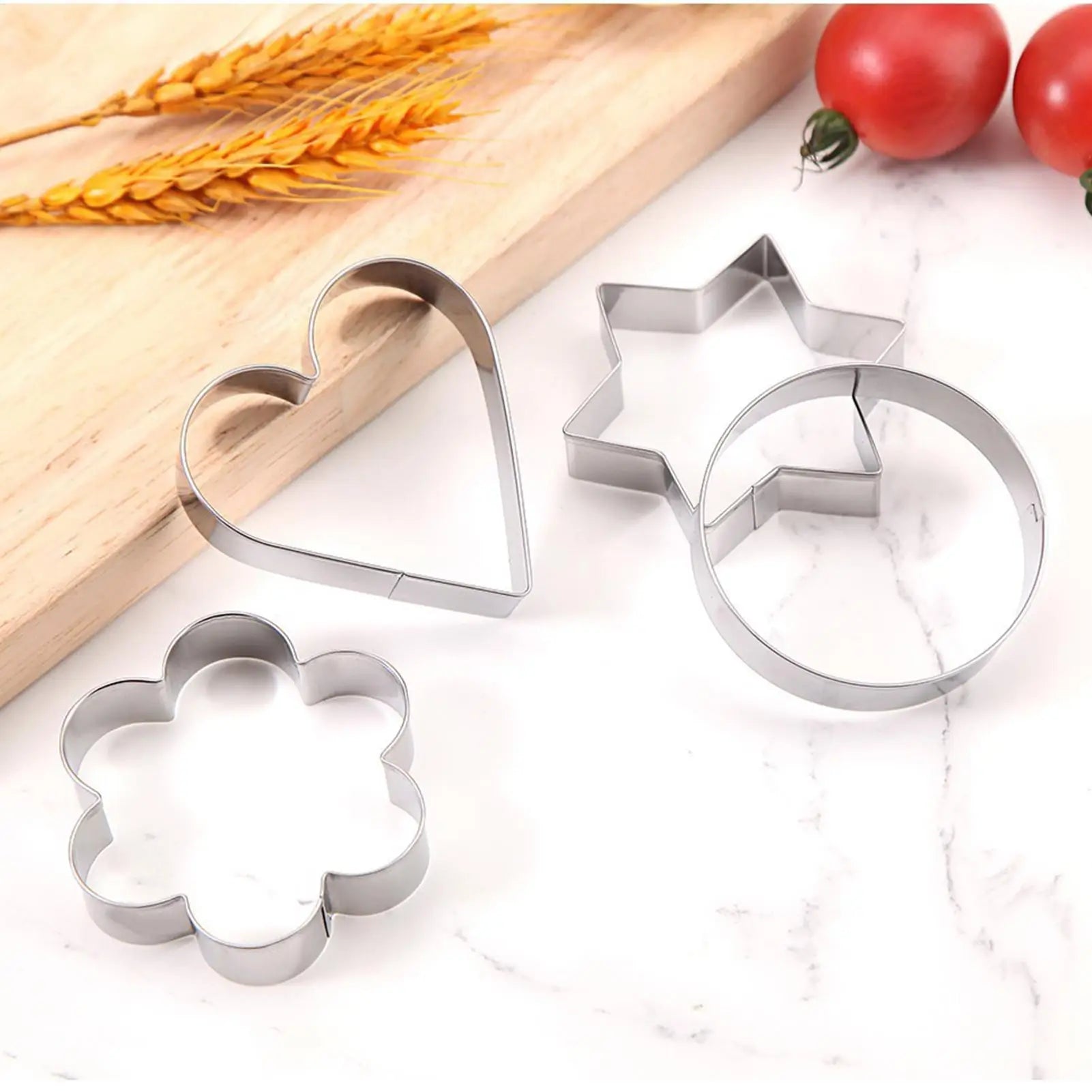 12Pcs Stainless Steel Mold Heart Star Flower Geometric Shape Cookie Cutters Chocolate Cake Molds Fondant Biscuits Baking Tools Oasis Select