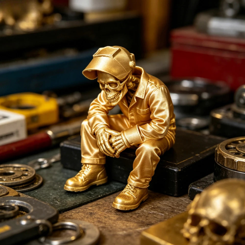 Skeleton Electric Welding Worker Figurine Gothic Style Edge Sitter Statue Skull Ornament for Home Office DeskShelf Display Decor Oasis Select