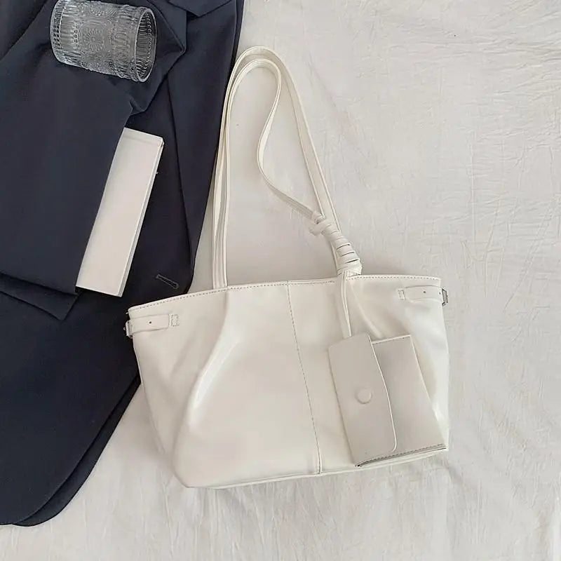 Korean Large Tote Bag with Coin Purse – PU Leather Shoulder Bag