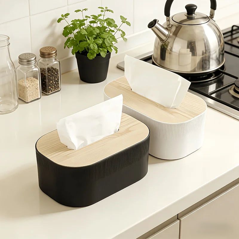 Nordic Minimalist Tissue Box Bamboo Lid Arch Napkin Dispenser Large Facial Paper Holder for Bathroom Bedroom Home Decor Oasis Select