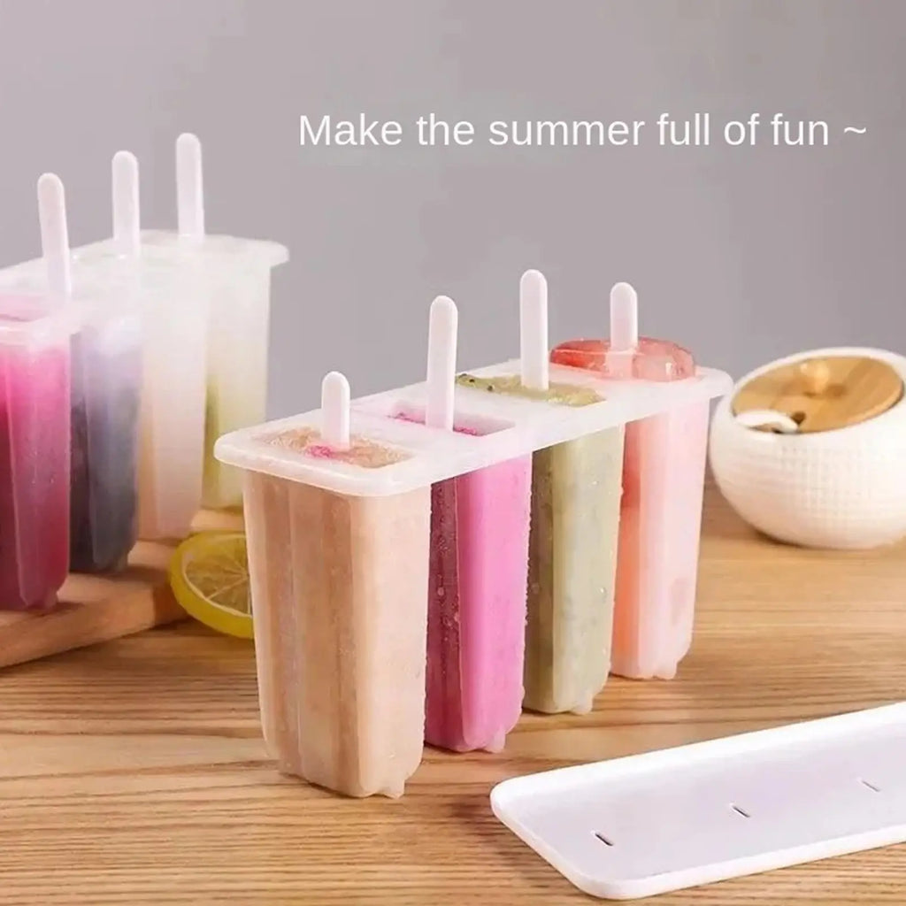 4-Cavity Popsicles Mold With Lid Home Made Homemade Mung Bean Popsicles Homemade Ice Cream Cubes Tray DIY Ice Cream Molds Oasis Select