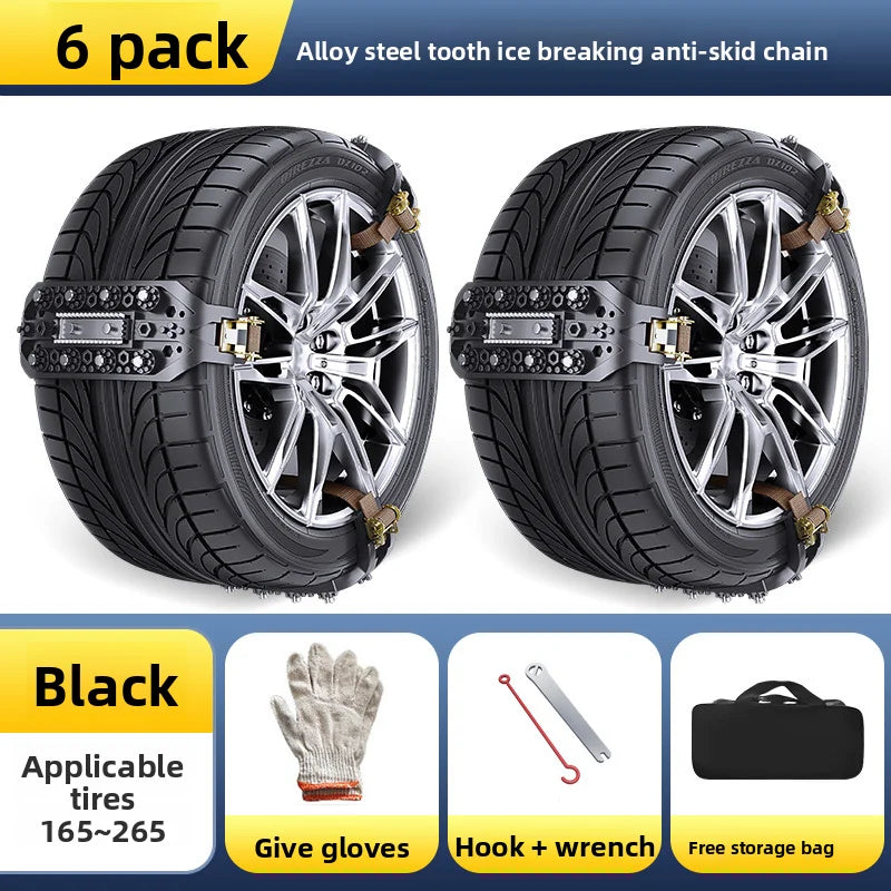 Bold car anti-skid chains SUV sedan universal off-road vehicle winter extra thick tire chains snow rescue tool Oasis Select 6PCS