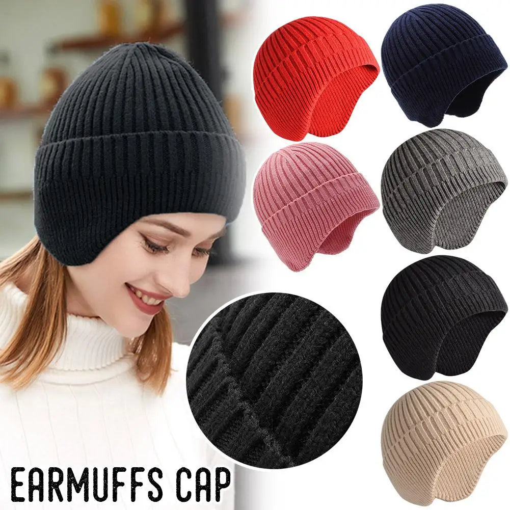 Outdoor Winter Knitted Hat For Men Women Plush Warm Cap Earmuff Casual Fashion Thick Cycling Ear Protection Hats Oasis Select