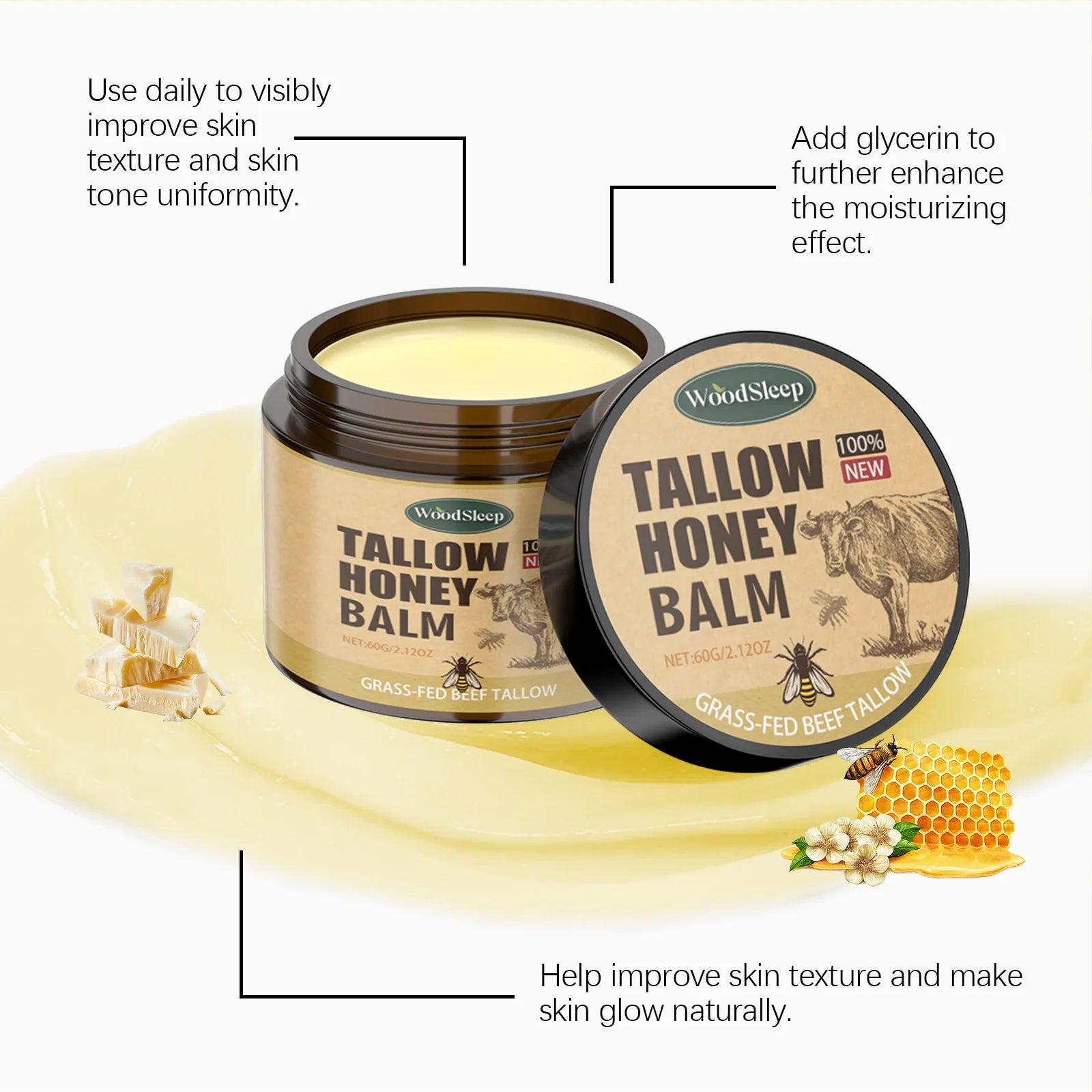 WOODSLEEP Beef Tallow & Honey Moisturizer Cream – Face & Body Face & Body Cream Oasis Select