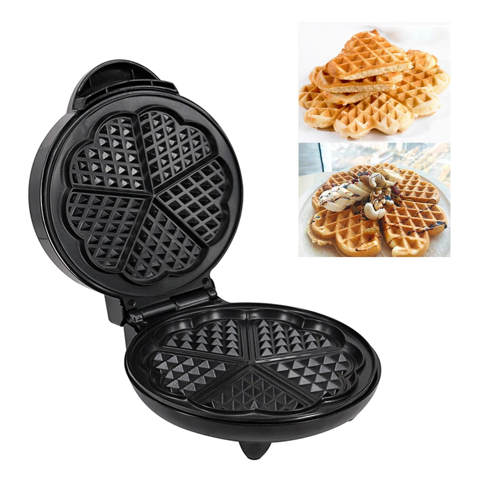 Electric Waffles Maker Bubble Egg Cake Oven Breakfast 5 Heart-Shaped Waffles Griddle Iron Maker Cooking Appliance Oasis Select