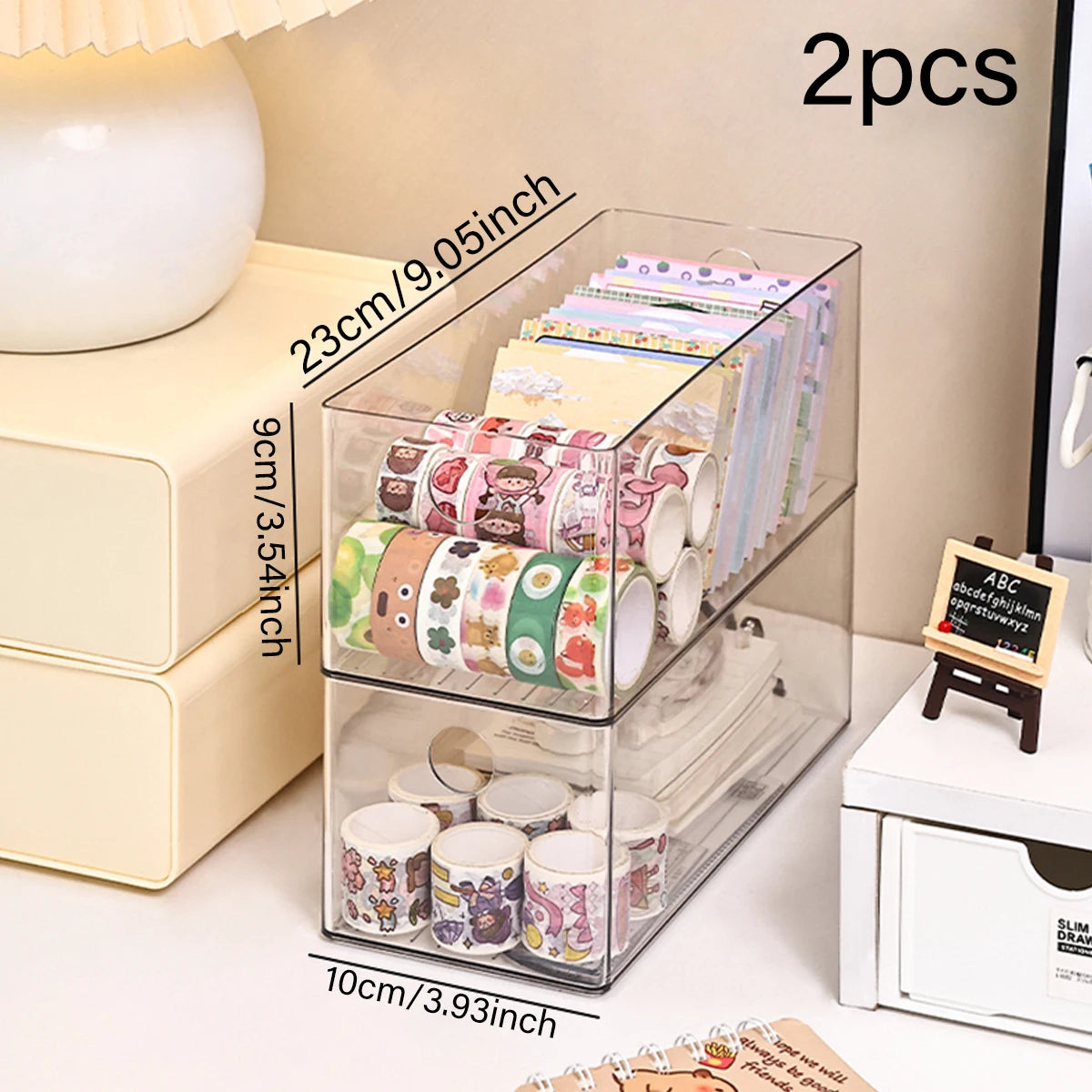 1pc/2pcs acrylic round hole foldable drawer stationery storage box desktop drawer office bedroom dormitory organizer box Oasis Select 2pcs-transparent box