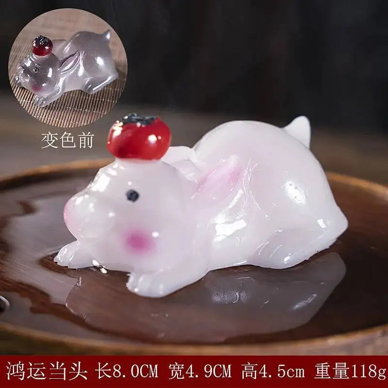 Color-changing Jade Rabbit Tea Pet Lucky Mini Gift Accessory Daily Tea play Compact Living Room Ornament Oasis Select Good Luck