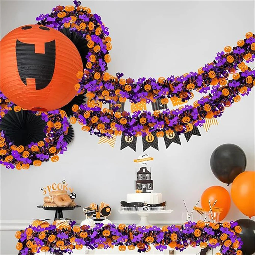 200cm Halloween Tinsel Garland – Pumpkin Bat Ghost Decor