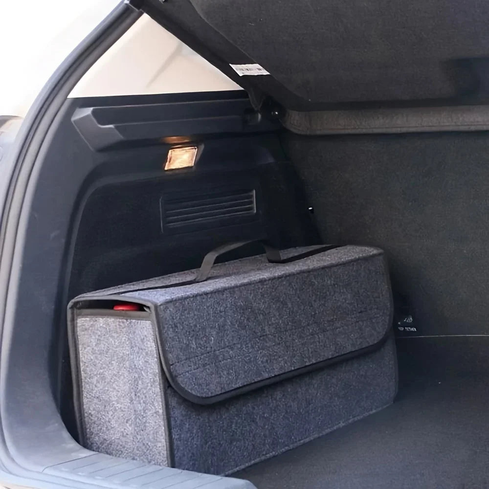 Spacious Canvas Car Storage Box Trunk Organizer with Felt Cloth Interior - Car Interior Tidying Container for Easy Storage Oasis Select GRAY