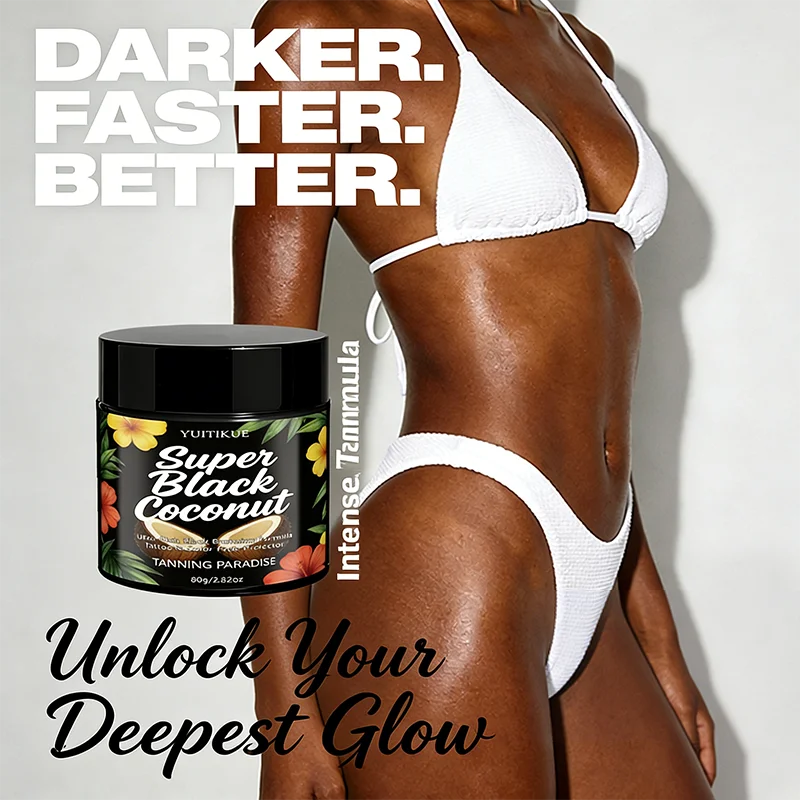 YUITIKUE Super Black Coconut Tanning Cream - Ultra Rich Bronzing Formula, Natural Tropical Glow, Long-Lasting Tan 80g Oasis Select
