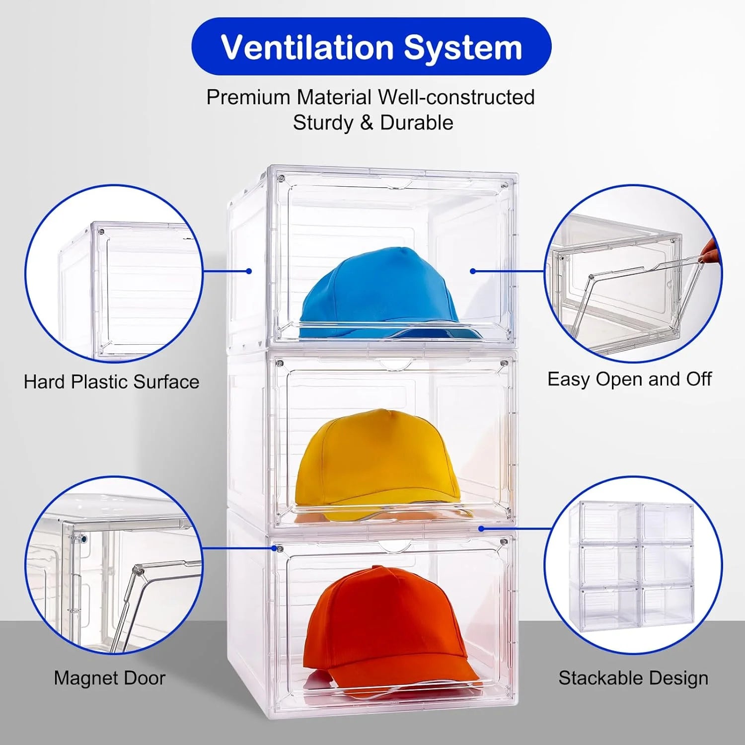 6pcs/set Hat Organizer, Clear Stackable Hat Organizer, Space Saving Foldable Hat Rack, Hat Container, Multi-Functional Organizer Oasis Select