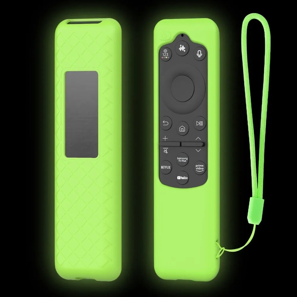 Silicone TV Remote Controller Cover with Lanyard Shockproof Protective Case Soft Shell for Samsung BN59-01432A/BN59-01480L Oasis Select Luminous Green