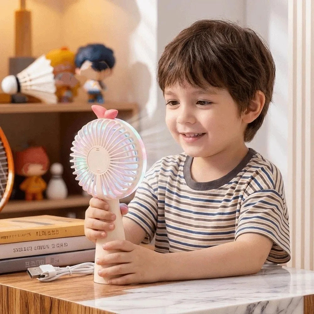 Cute Rainbow Light Portable Handheld Mini Fan Compact Design Lightweight Build Desktop Cooling Fan Stable Operation Oasis Select