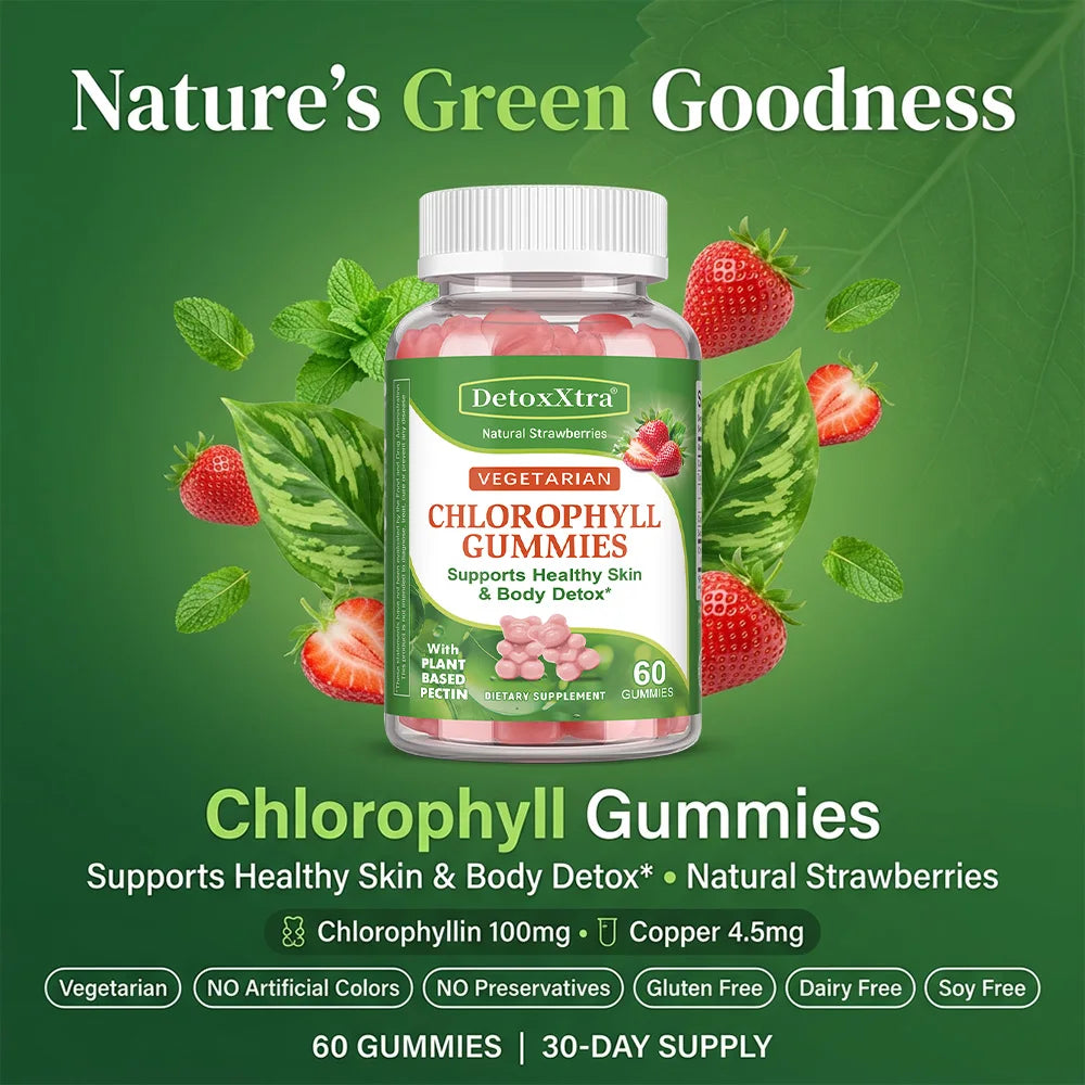 DETOXXTRA Chlorophyll Gummies 100mg – Detox, Deodorizer & Immunity Chlorophyll Supplement Gummies Oasis Select