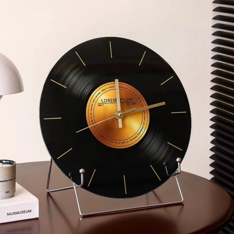 Mid Ancient Style Retro Vinyl Record Desktop Clock Decoration Living Room TV Cabinet Italian Minimalist Decoration Desk Clock Oasis Select